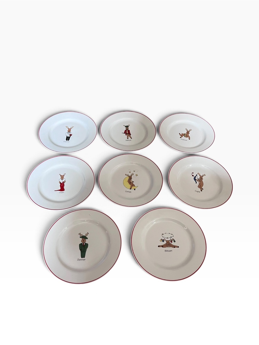 Rainbow Mountain Santa’s Reindeer Plates Set Of 8 Christmas Salad Dessert 8” LTD